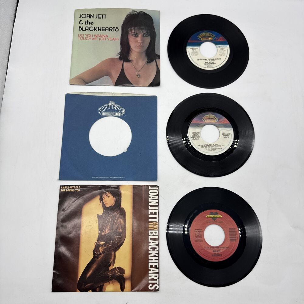 Three Joan Jett and the Blackhearts vinyl 45 records I hate myself for loving…